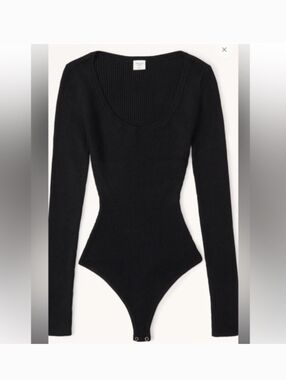 Abercrombie & Fitch Black Ribbed Scoop Neck Long-Sleeve Sweater Bodysuit Sz XS